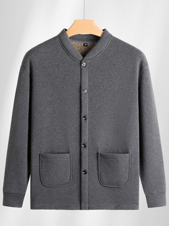 Pamuk kardigan s fleec podstavom, stojeći ovratnik, dugi rukavi, kopčanje na jedan red gumba
