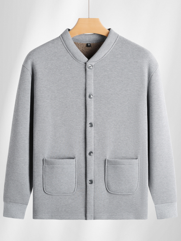 Pamuk kardigan s fleec podstavom, stojeći ovratnik, dugi rukavi, kopčanje na jedan red gumba
