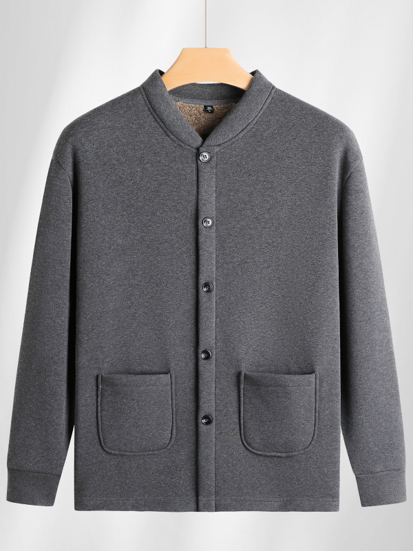 Pamuk kardigan s fleec podstavom, stojeći ovratnik, dugi rukavi, kopčanje na jedan red gumba