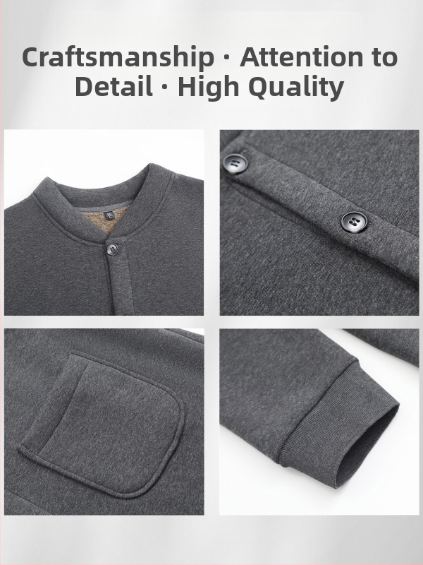 Puuvillane kardigan fleece-vooderdusega, kõrge kaelus, pikad varrukad, ühe rivi nööpidega