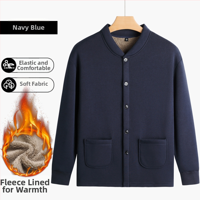 Puuvillane kardigan fleece-vooderdusega, kõrge kaelus, pikad varrukad, ühe rivi nööpidega