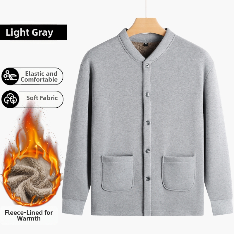 Puuvillane kardigan fleece-vooderdusega, kõrge kaelus, pikad varrukad, ühe rivi nööpidega