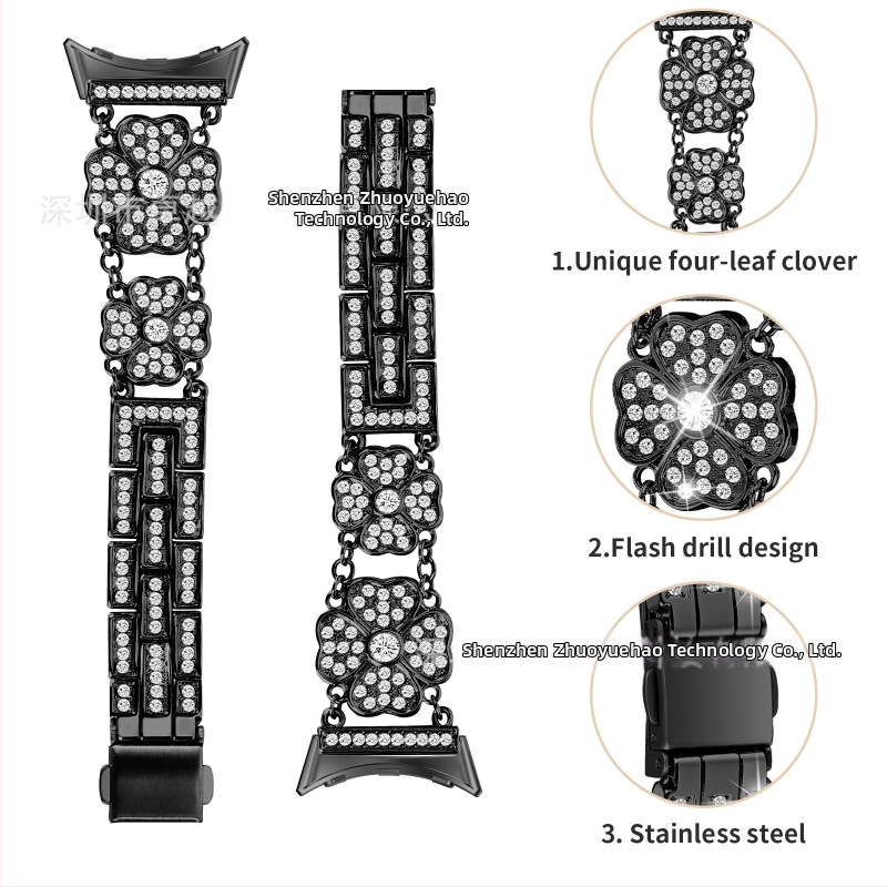 Kovový náramok pre Google Pixel Watch s štvorlístkom plným diamantov, 20 mm rozhranie, 65 g, uvedenie 2025