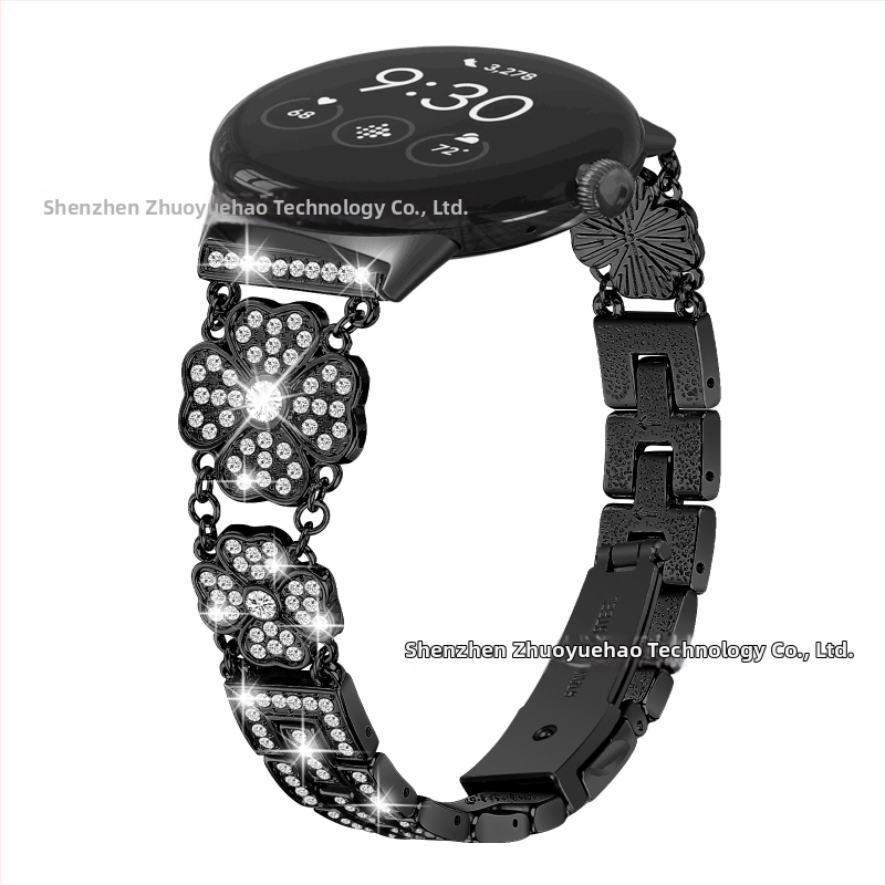 Kovový náramok pre Google Pixel Watch s štvorlístkom plným diamantov, 20 mm rozhranie, 65 g, uvedenie 2025