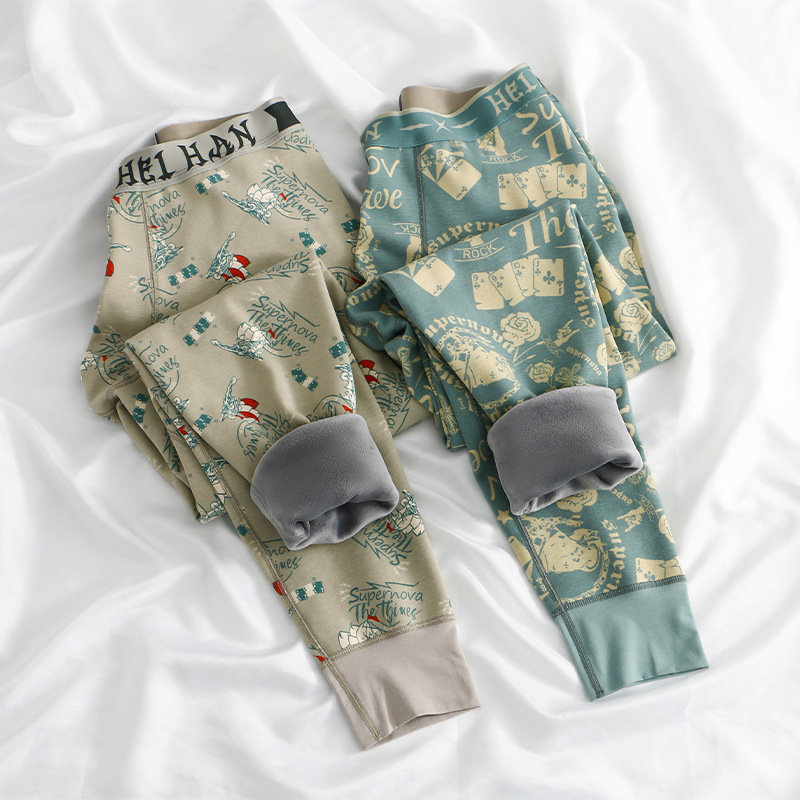 Muške pamučne duge termo hlače s flis podstavom, ultra debeli materijal, cvjetni uzorak, postotak pamuka 90–95%