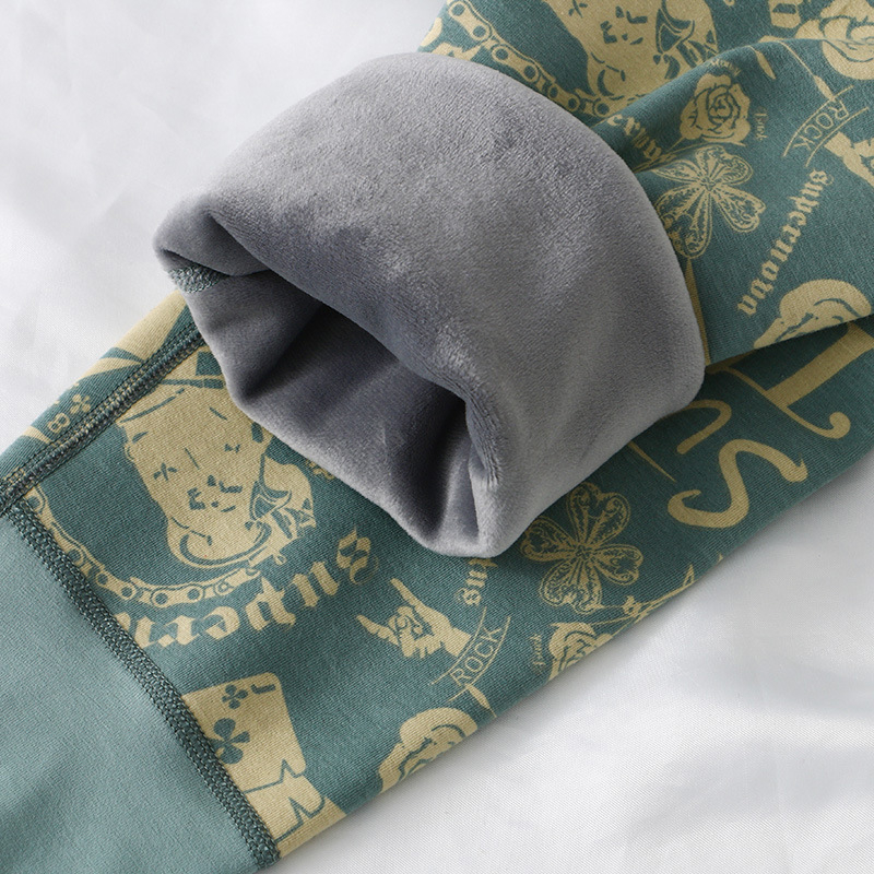 Muške pamučne duge termo hlače s flis podstavom, ultra debeli materijal, cvjetni uzorak, postotak pamuka 90–95%