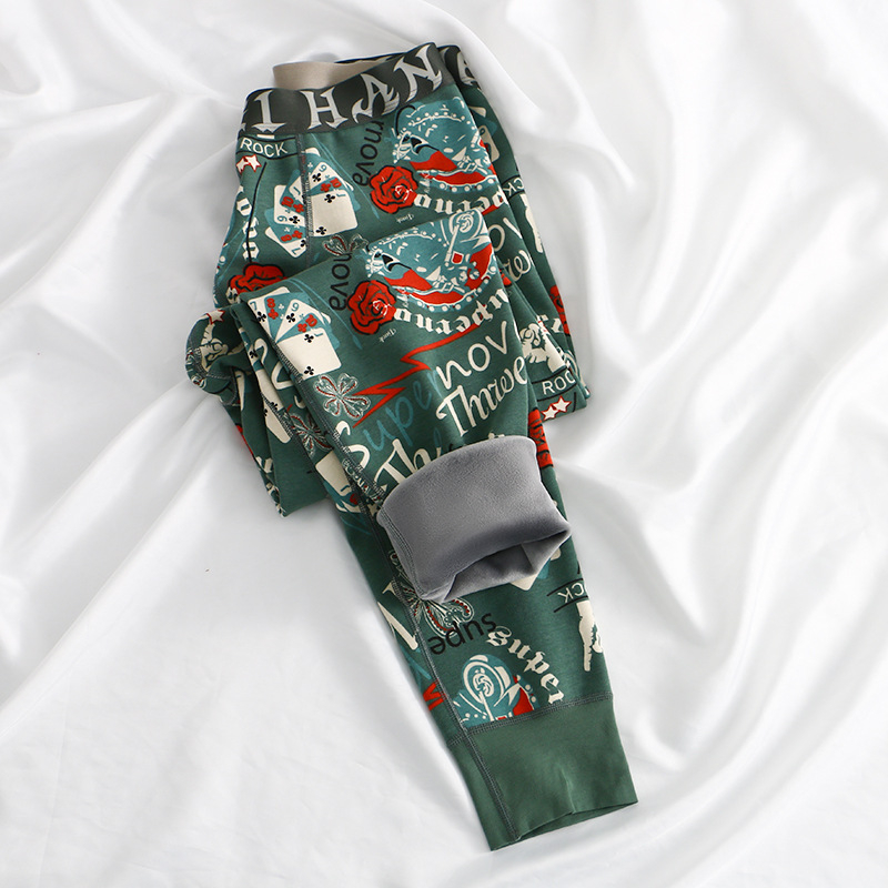 Muške pamučne duge termo hlače s flis podstavom, ultra debeli materijal, cvjetni uzorak, postotak pamuka 90–95%