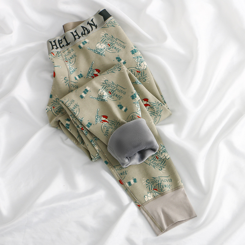 Muške pamučne duge termo hlače s flis podstavom, ultra debeli materijal, cvjetni uzorak, postotak pamuka 90–95%