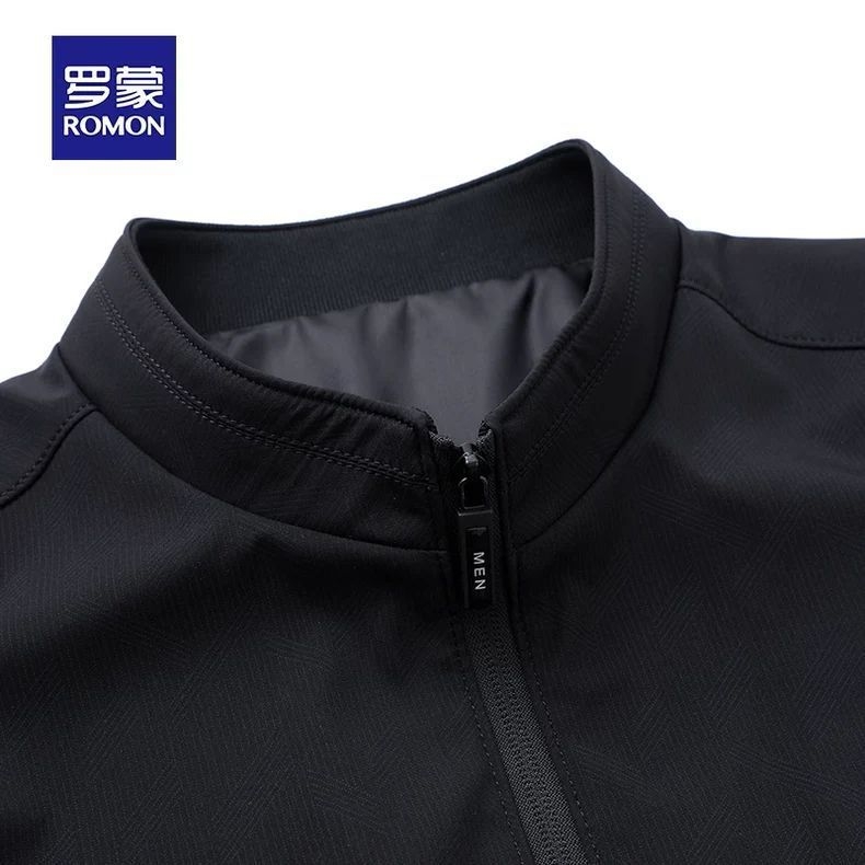 Romon muška jakna sa stojećim ovratnikom, svakodnevni stil, zatvarač, poliester, džepovi tip patch, slobodan kroj