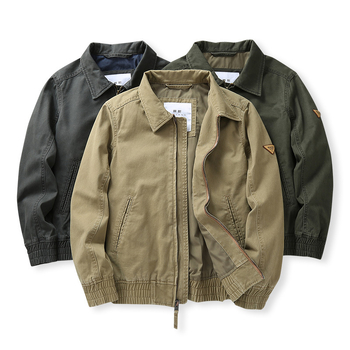 Muška jakna poslovno-udobnog stila s reverom, retro američki stil, uski kroj, zatvarač, epaulettes, džepovi s patch detaljima, pamuk