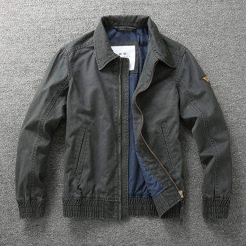 Muška jakna poslovno-udobnog stila s reverom, retro američki stil, uski kroj, zatvarač, epaulettes, džepovi s patch detaljima, pamuk