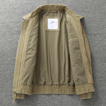 Muška jakna poslovno-udobnog stila s reverom, retro američki stil, uski kroj, zatvarač, epaulettes, džepovi s patch detaljima, pamuk