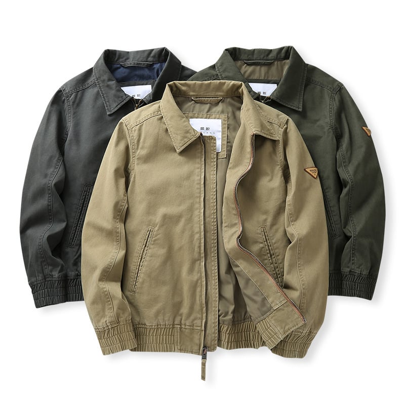 Muška jakna poslovno-udobnog stila s reverom, retro američki stil, uski kroj, zatvarač, epaulettes, džepovi s patch detaljima, pamuk