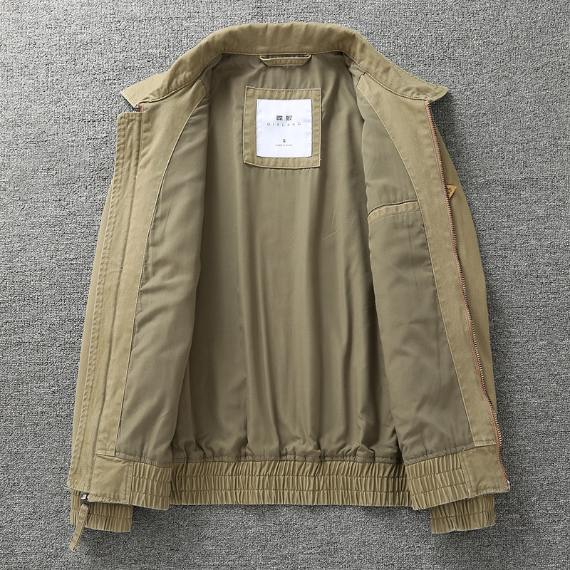 Muška jakna poslovno-udobnog stila s reverom, retro američki stil, uski kroj, zatvarač, epaulettes, džepovi s patch detaljima, pamuk