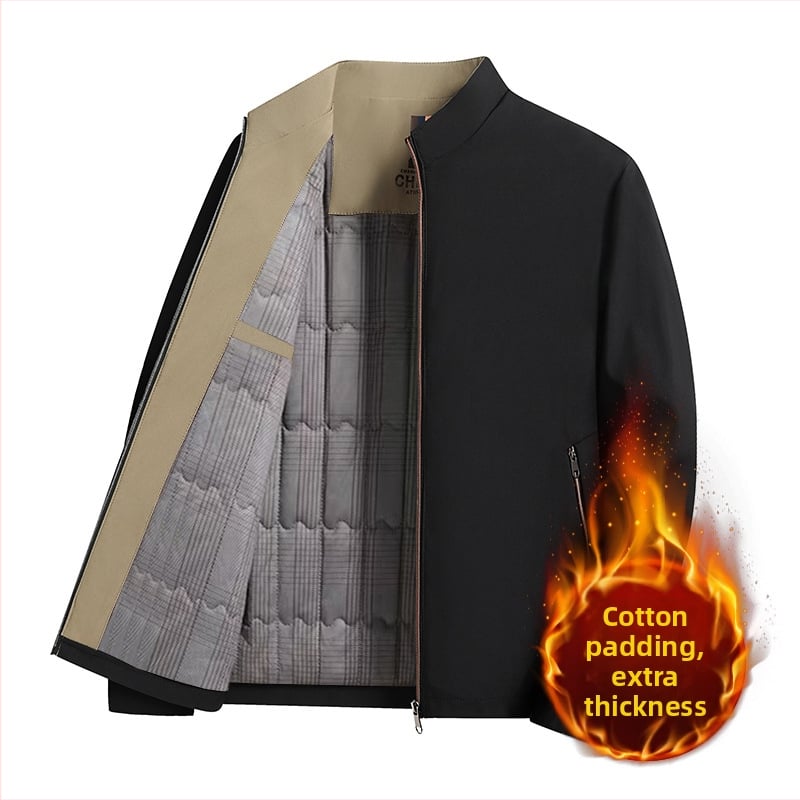 Meeste talvepolüesterjakk lapelliga, pikkade varrukatega ja eesmine tõmblukk