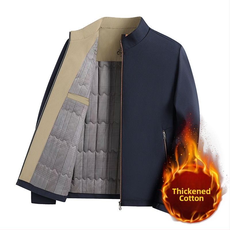 Meeste talvepolüesterjakk lapelliga, pikkade varrukatega ja eesmine tõmblukk