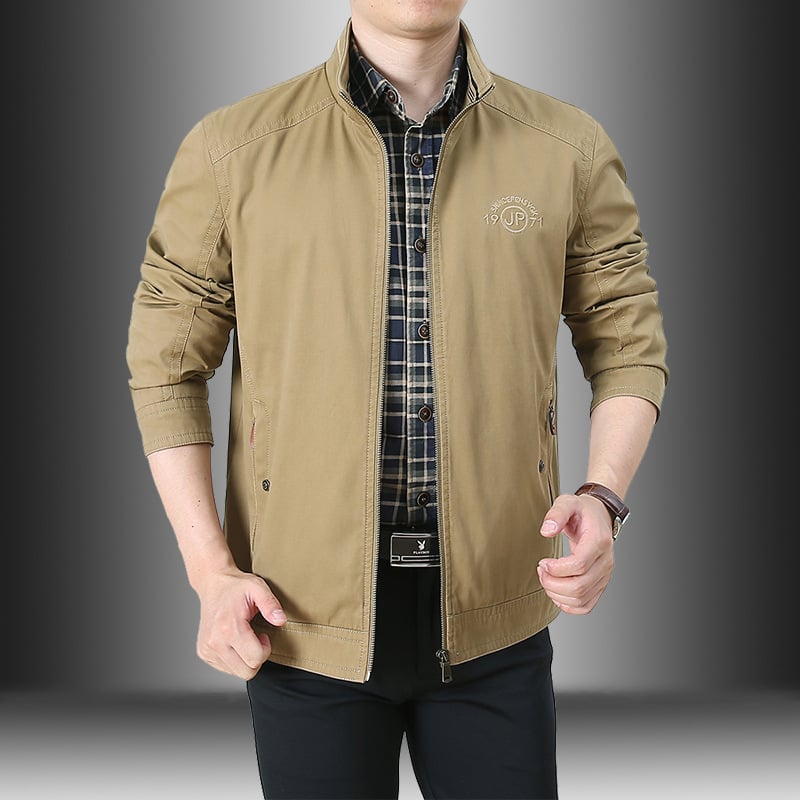 Muška jakna od 95% pamuka, slobodan kroj, stojeći ovratnik, zip zatvarač, za proljeće i jesen