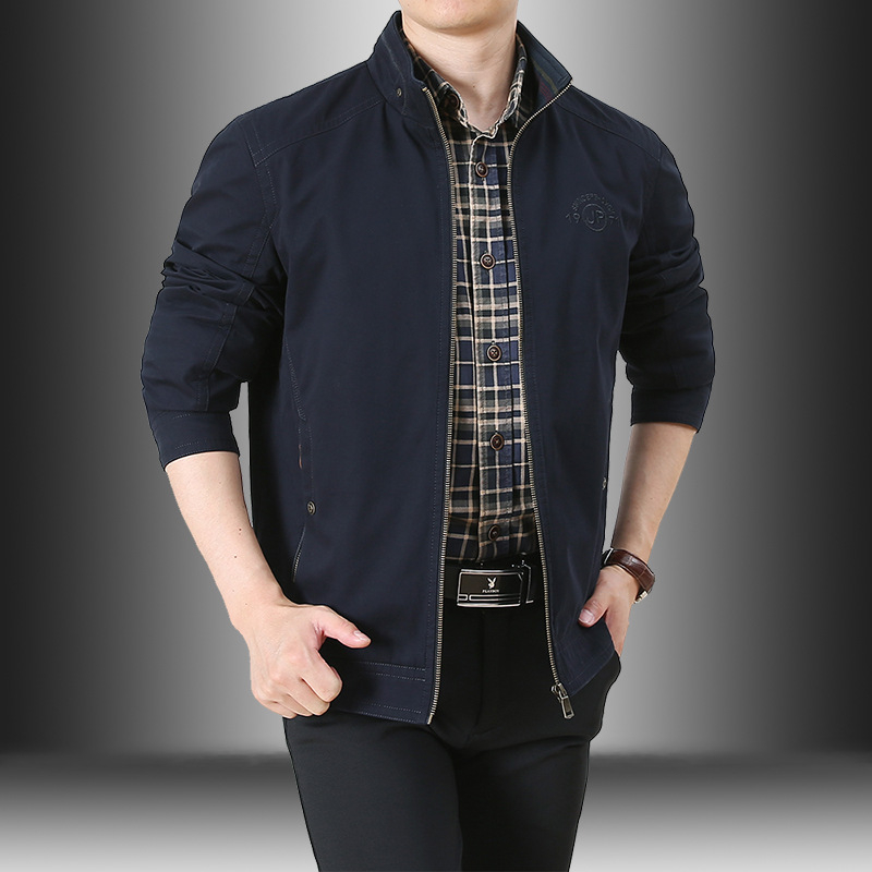 Muška jakna od 95% pamuka, slobodan kroj, stojeći ovratnik, zip zatvarač, za proljeće i jesen