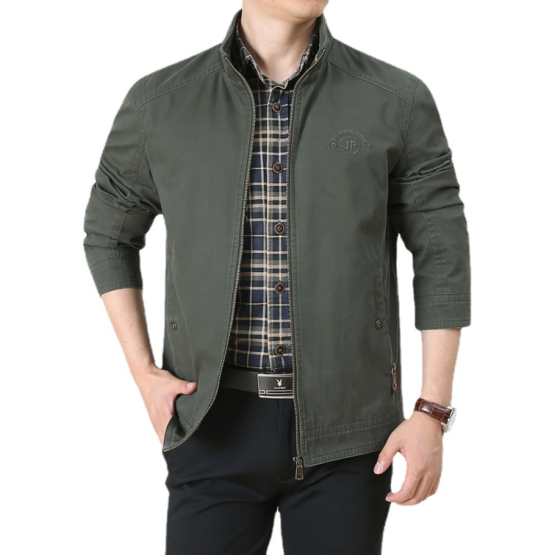 Muška jakna od 95% pamuka, slobodan kroj, stojeći ovratnik, zip zatvarač, za proljeće i jesen