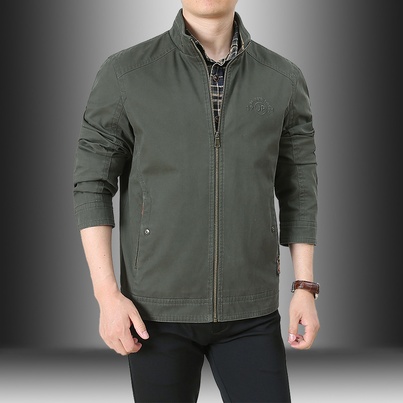 Muška jakna od 95% pamuka, slobodan kroj, stojeći ovratnik, zip zatvarač, za proljeće i jesen