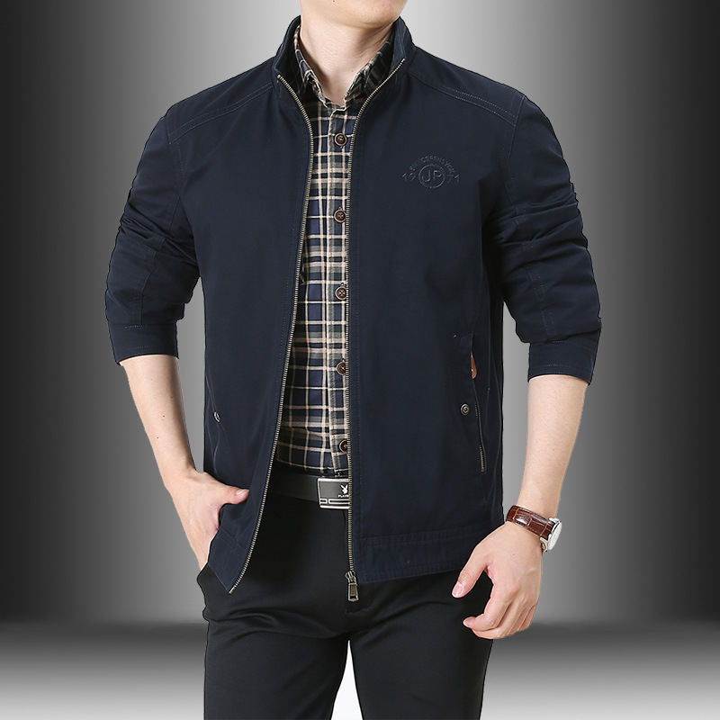 Muška jakna od 95% pamuka, slobodan kroj, stojeći ovratnik, zip zatvarač, za proljeće i jesen