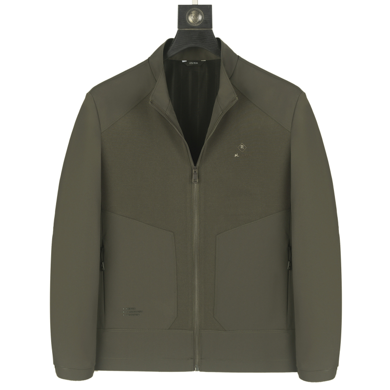 Muška jakna sa stajnim ovratnikom, zipom, prilagođeni kroj, vanjski materijal od najlonske smjese.