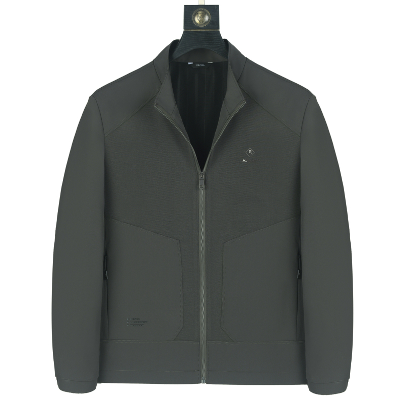 Muška jakna sa stajnim ovratnikom, zipom, prilagođeni kroj, vanjski materijal od najlonske smjese.