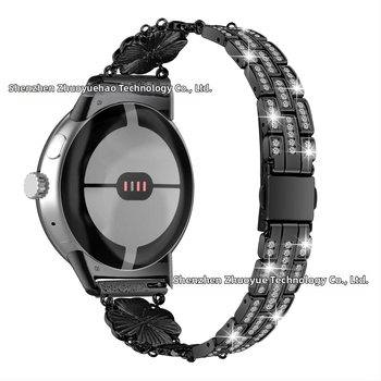 Kovový remienok pre Google Pixel Watch s dizajnom štvorlístka a úplným diamantovým inlajom, kompatibilný s Pixel Watch 1–4, 20 mm konektor, 65 g