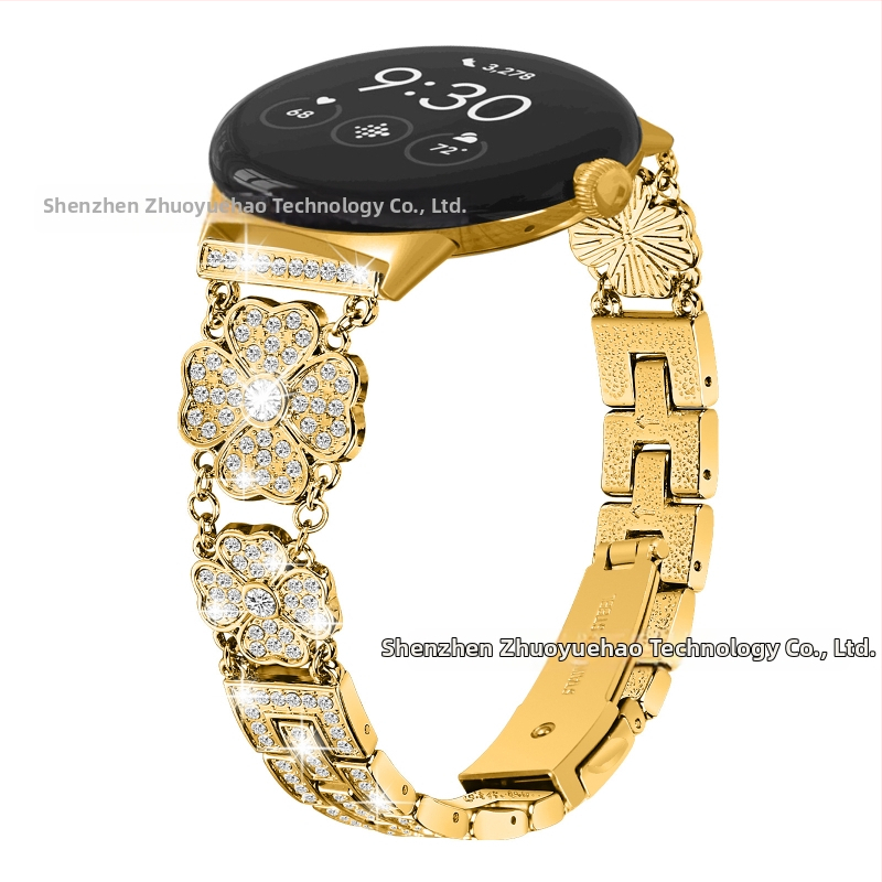 Kovový remienok pre Google Pixel Watch s dizajnom štvorlístka a úplným diamantovým inlajom, kompatibilný s Pixel Watch 1–4, 20 mm konektor, 65 g