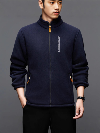 Pánska zimná fleece bunda z polar fleece, hrubý materiál, vetruodolná, stojací golier, zips, voľný strih