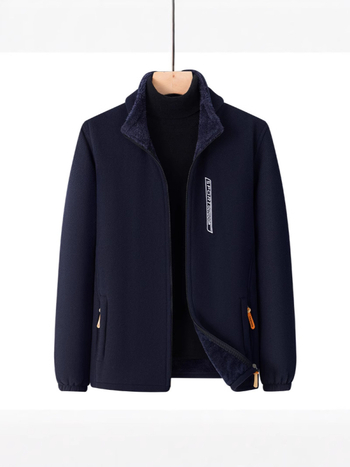 Pánska zimná fleece bunda z polar fleece, hrubý materiál, vetruodolná, stojací golier, zips, voľný strih