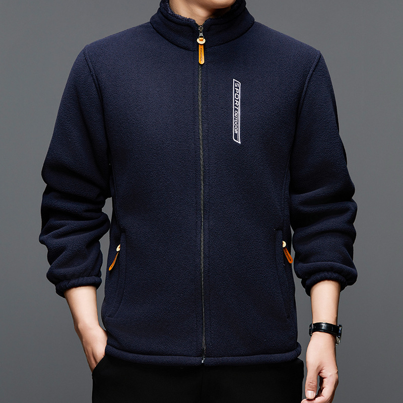 Pánska zimná fleece bunda z polar fleece, hrubý materiál, vetruodolná, stojací golier, zips, voľný strih