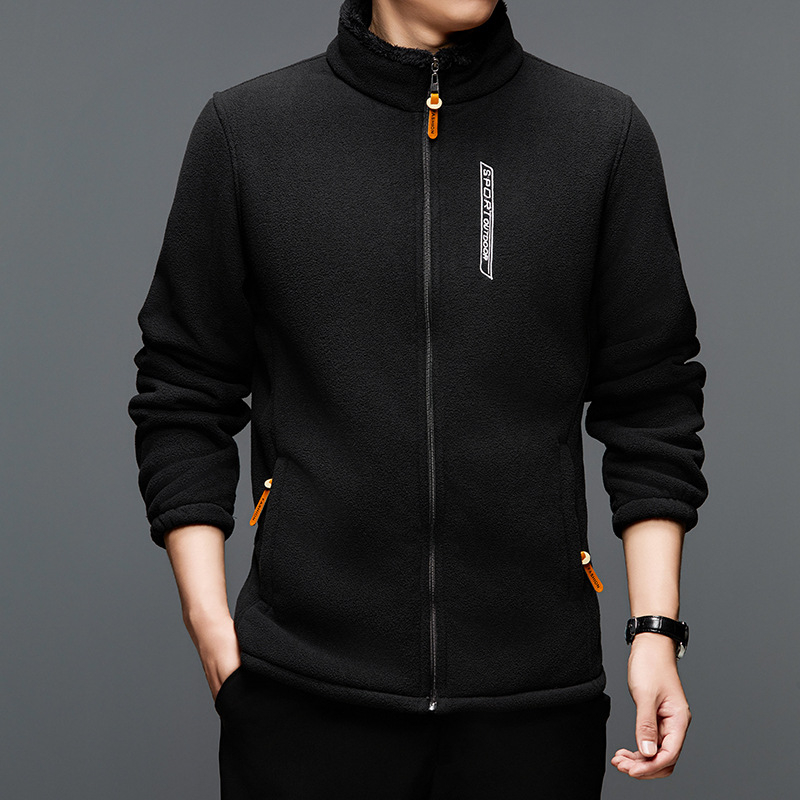 Pánska zimná fleece bunda z polar fleece, hrubý materiál, vetruodolná, stojací golier, zips, voľný strih