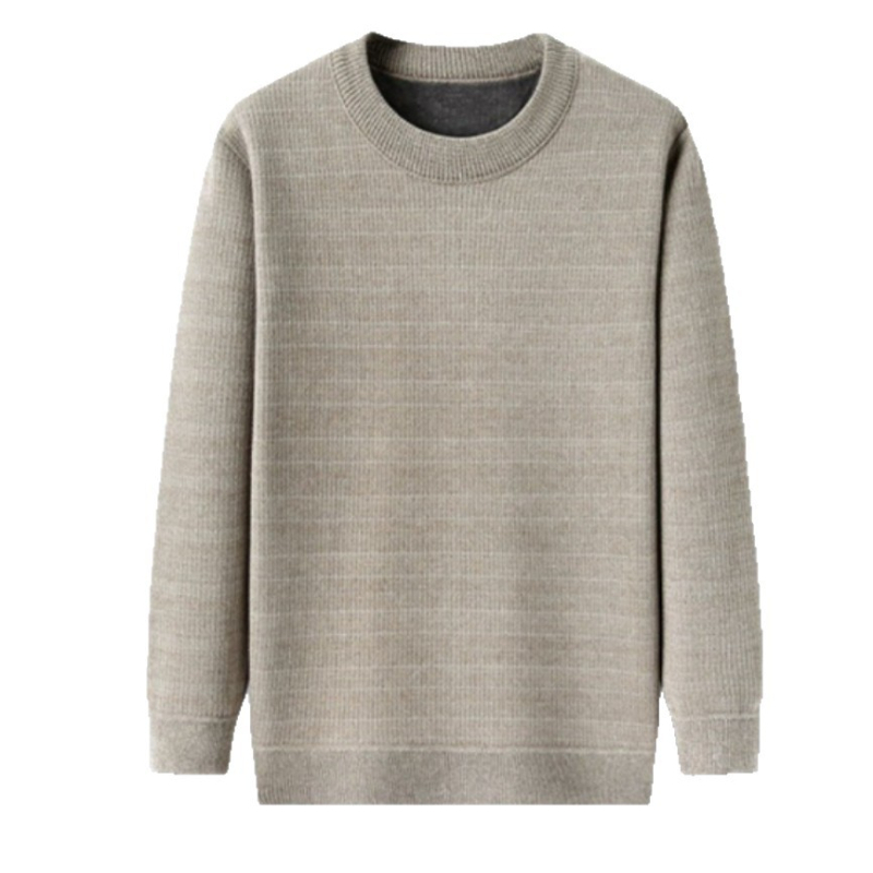 Žieminis megztinis vyrams su fleece pamušalu, storas, vidutinio amžiaus ir vyresniems, ilgos rankovės, apvalus kaklas