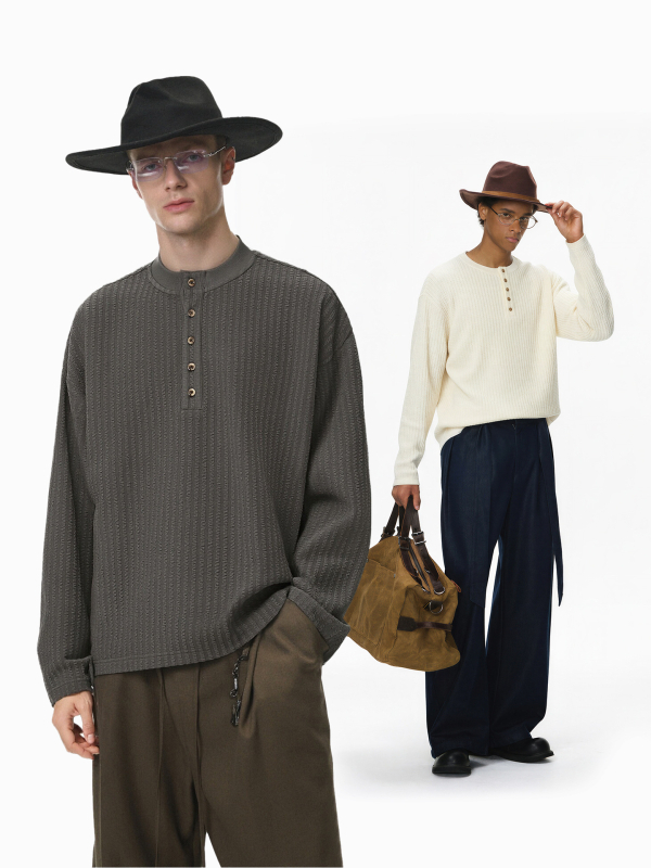 Тениска с дълъг ръкав и яка Хенли, 96% полиестер, 4% спандекс, свободен крой, за всички сезони