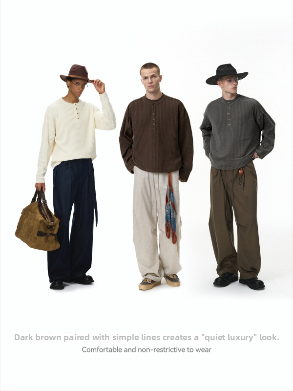 Vyriski ilgų rankovių marškinėliai su Henrio kaklu, 96% poliesteris 4% elastanas, laisvas kirpimas, gatvės mada