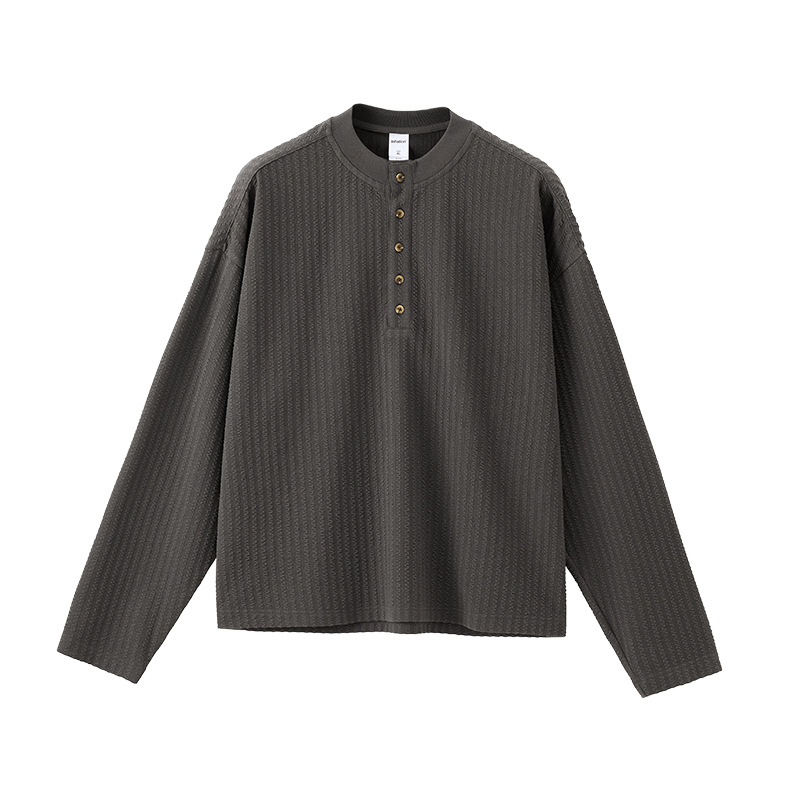 Vyriski ilgų rankovių marškinėliai su Henrio kaklu, 96% poliesteris 4% elastanas, laisvas kirpimas, gatvės mada