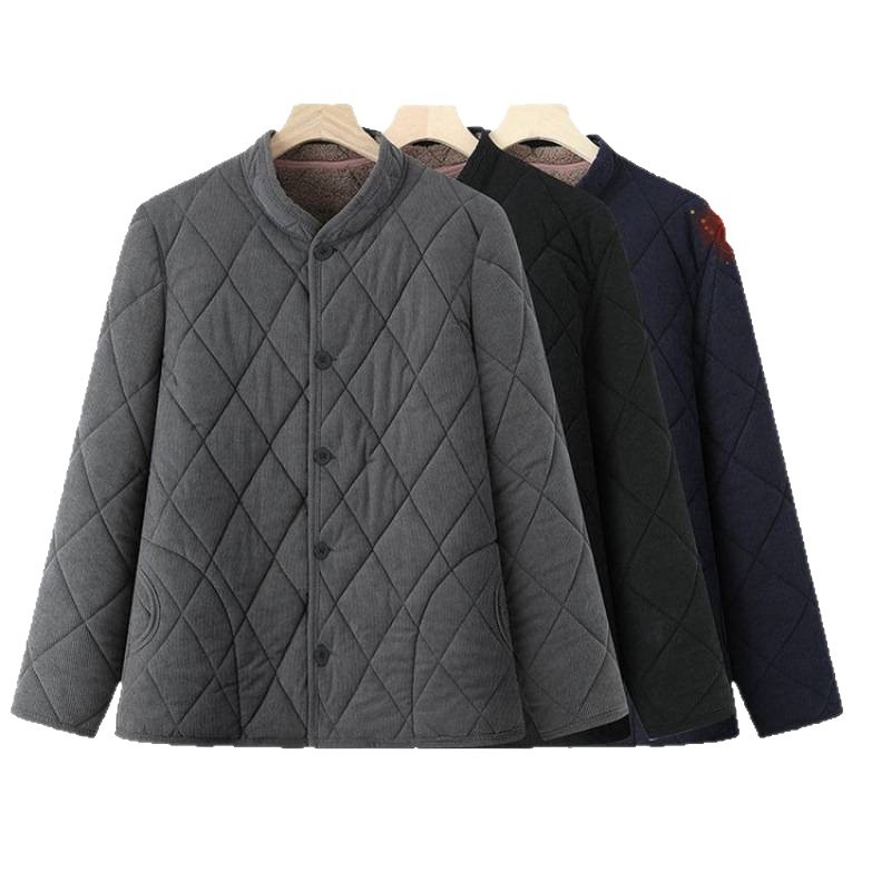 Îmbrăcăminte exterioară căptușită pentru bărbați, cu guler înalt, mâneci lungi, închidere cu nasturi, material din amestec de in, sezon de iarnă