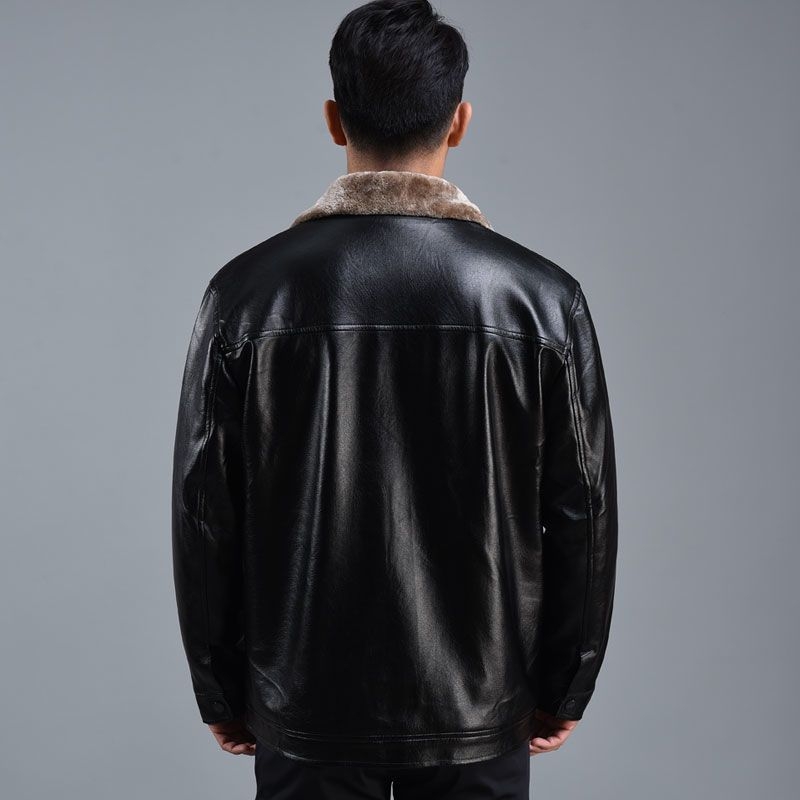 PU кожено яке с подплата от флийс, зимно палто за мъже средна възраст, ежедневен стил с цип
