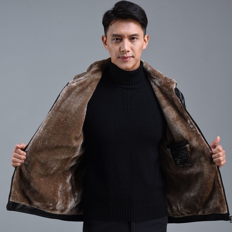 PU кожено яке с подплата от флийс, зимно палто за мъже средна възраст, ежедневен стил с цип