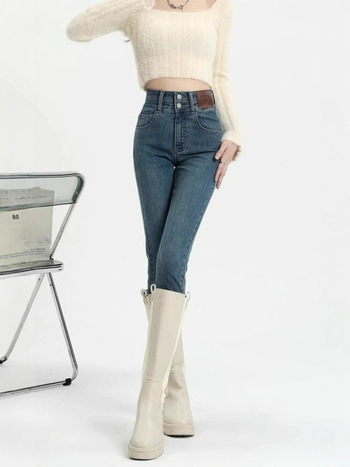 Ženske uske hlače džins u stilu olovke s visokim strukom, urbani elegantan stil, puna dužina, jesen 2025