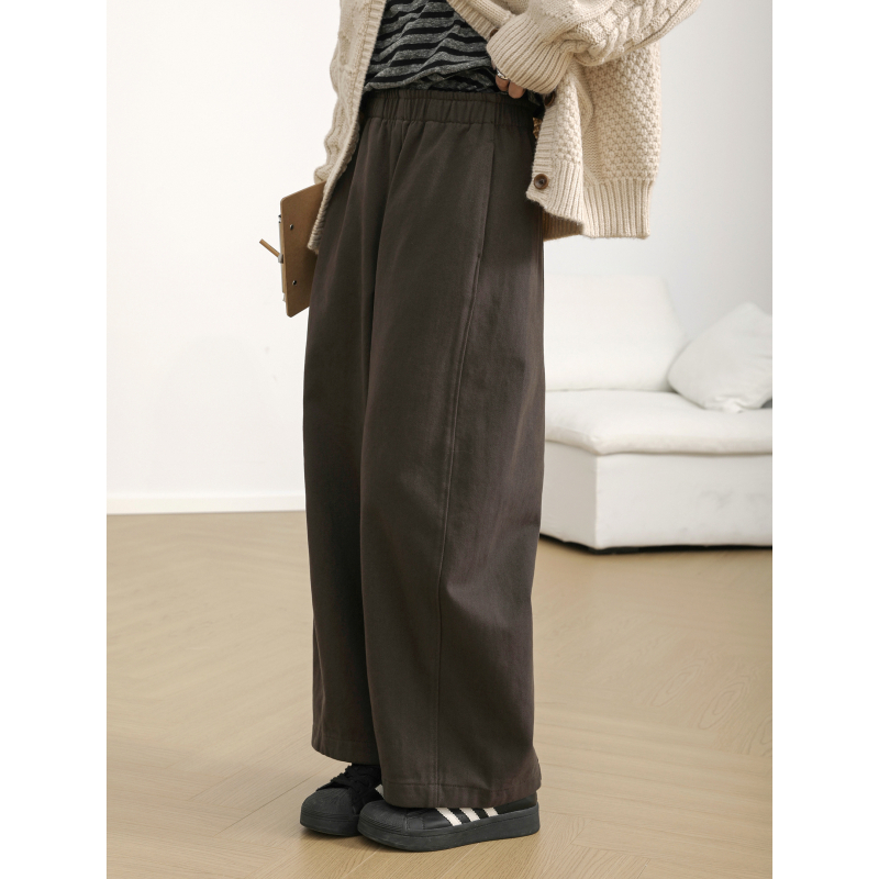 Ženske široke hlače s visokim strukom, od pamuka, tkanina, široke nogavice, duljina 9/10, elegantan gradski stil