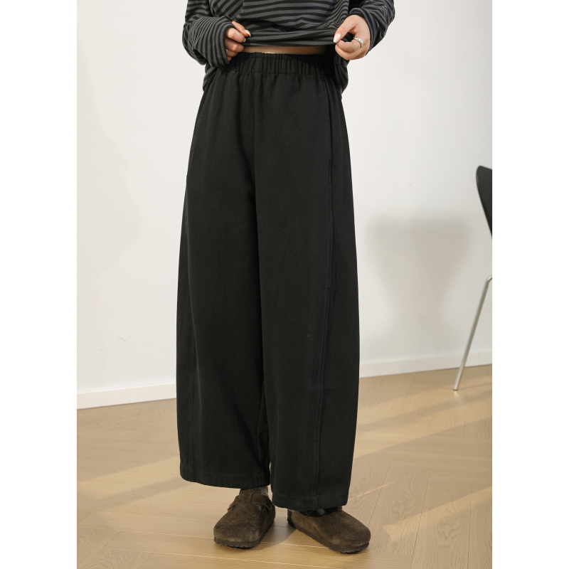Ženske široke hlače s visokim strukom, od pamuka, tkanina, široke nogavice, duljina 9/10, elegantan gradski stil