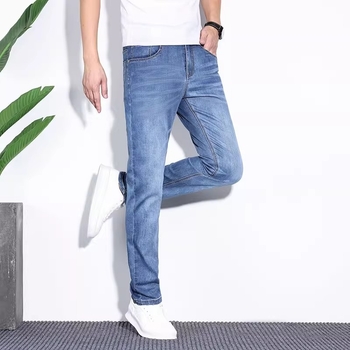 Pánske rovné jeans – priedušný strečový materiál, stredná výška pásu, zips, business casual štýl