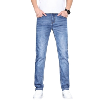 Pánske rovné jeans – priedušný strečový materiál, stredná výška pásu, zips, business casual štýl