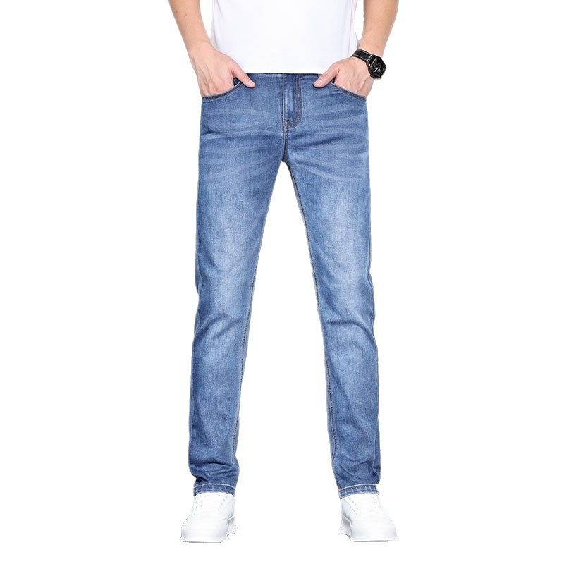 Pánske rovné jeans – priedušný strečový materiál, stredná výška pásu, zips, business casual štýl