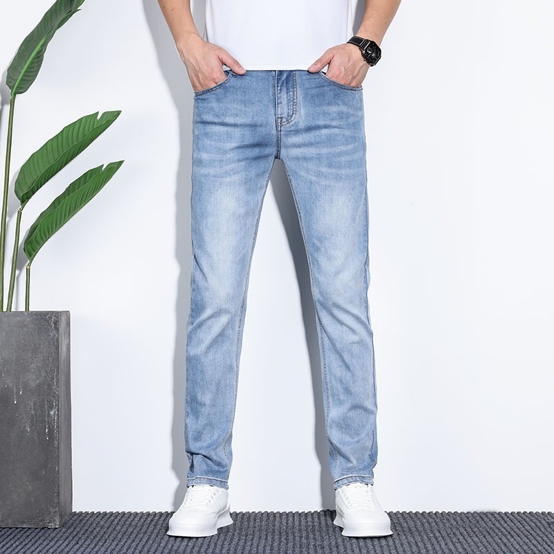 Pánske rovné jeans – priedušný strečový materiál, stredná výška pásu, zips, business casual štýl