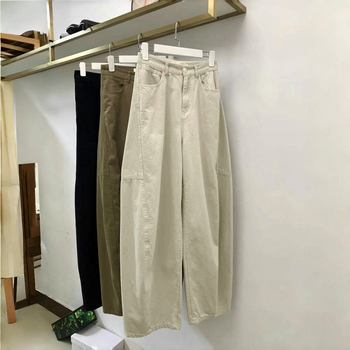 Ženske pamučne hlače s finišom četkanog materijala, korejski stil, opušten kroj za proljeće i jesen