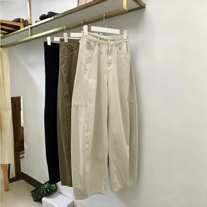 Ženske pamučne hlače s finišom četkanog materijala, korejski stil, opušten kroj za proljeće i jesen