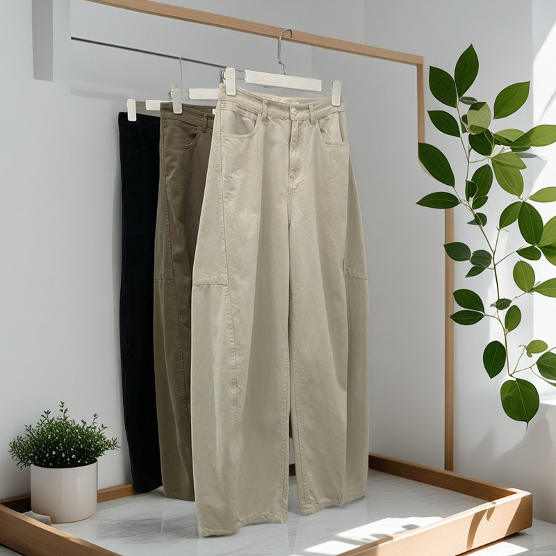 Ženske pamučne hlače s finišom četkanog materijala, korejski stil, opušten kroj za proljeće i jesen